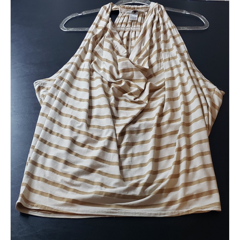 Hard Tail Forever Tan Striped Draped Cowl Neck Halter Top M Resortwear Vacation